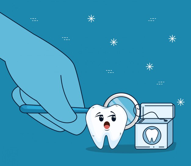 Tooth care with mouth mirror and dental floss