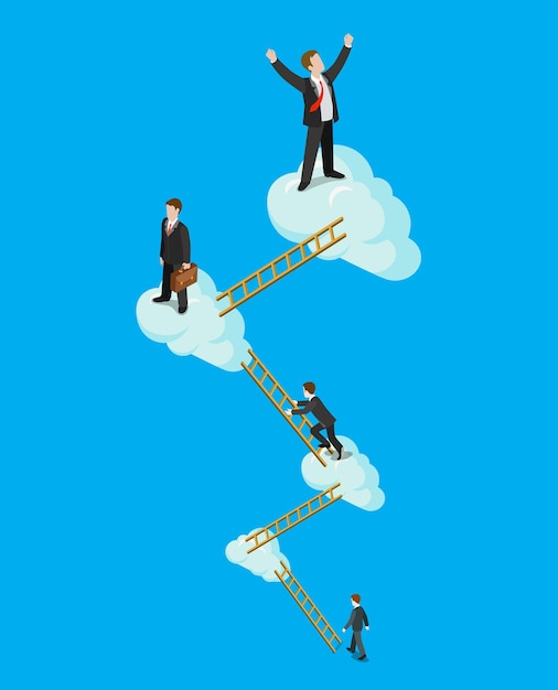 Free vector top cloud success ladder flat isometric