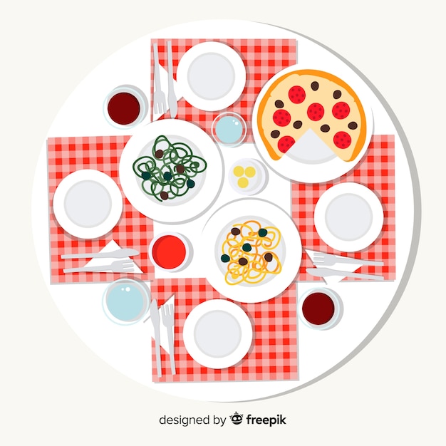 Free Vector top view of dishes on restaurant table