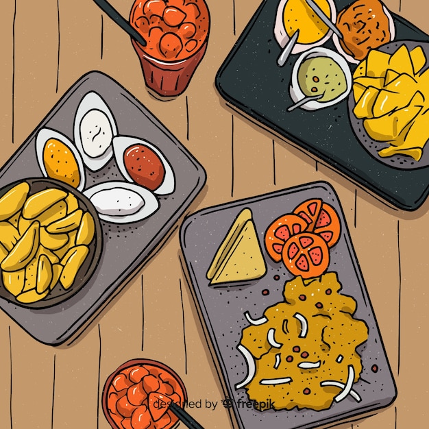 Free Vector top view of dishes on restaurant table