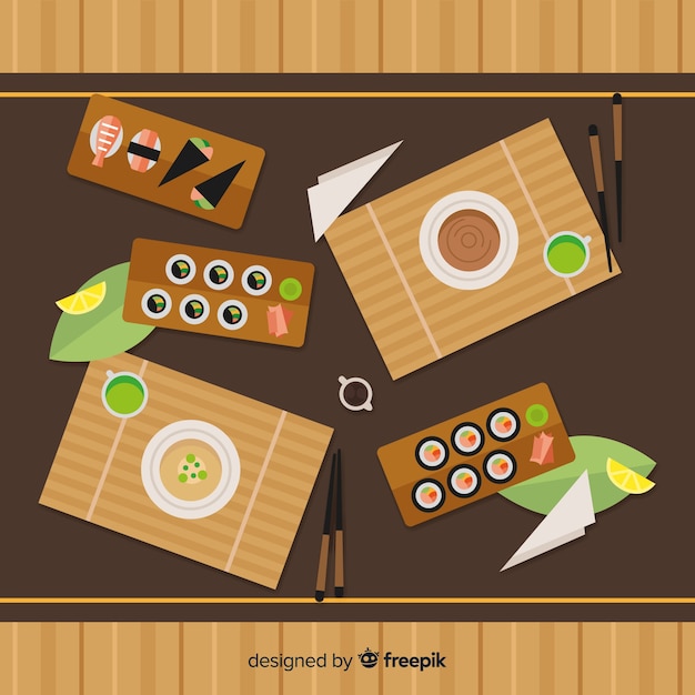 Free Vector top view of elegant restaurant table with flat design