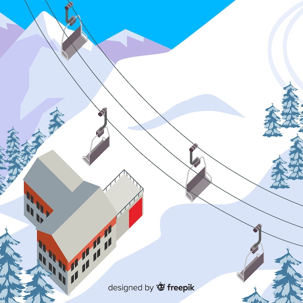 Top view funicular winter background