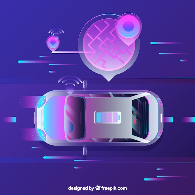 Top view of futuristic autonomous car with flat design