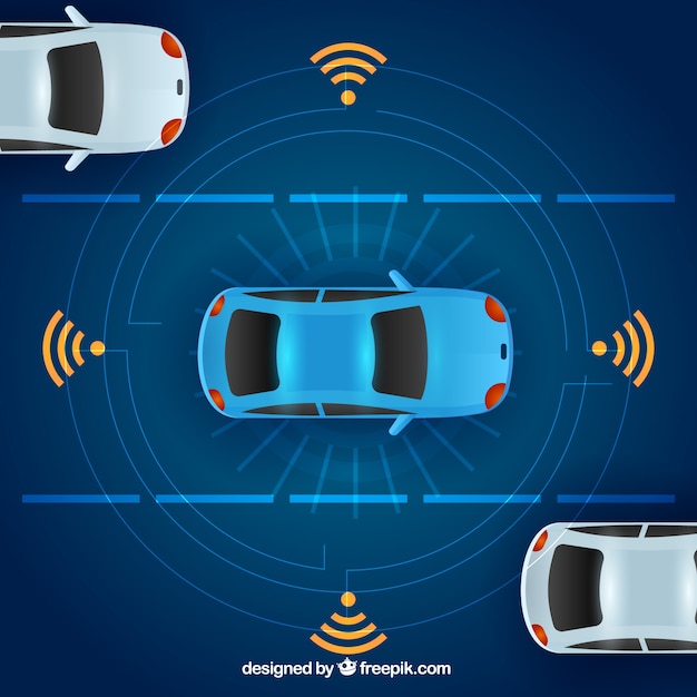 Free Vector top view of futuristic autonomous car with flat design