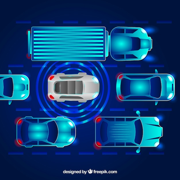 Top view of futuristic autonomous car with flat design