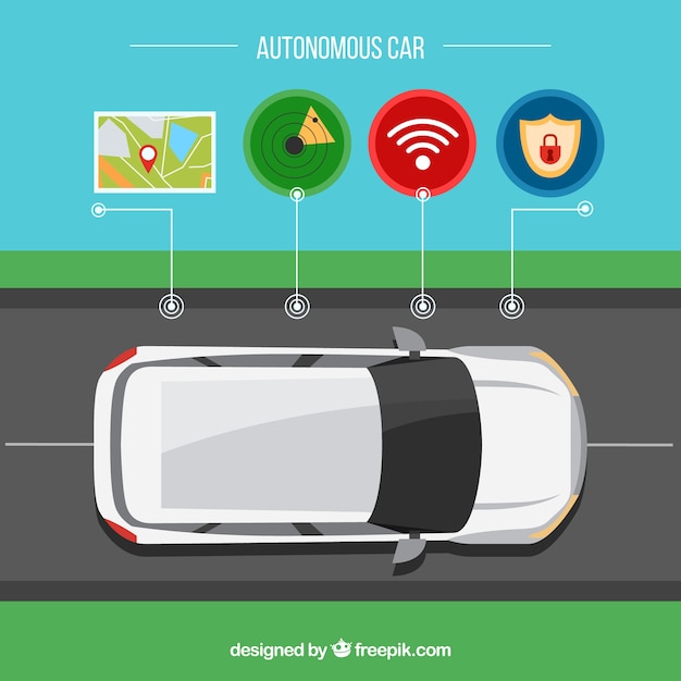 Free Vector top view of futuristic autonomous car with flat design