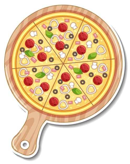 Top view of Italian pizza sticker on white background