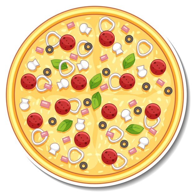 Free Vector top view of italian pizza sticker on white background