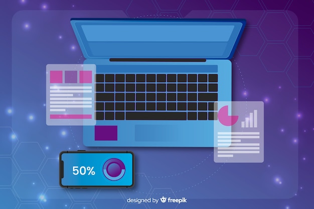 Free Vector top view laptop technology background