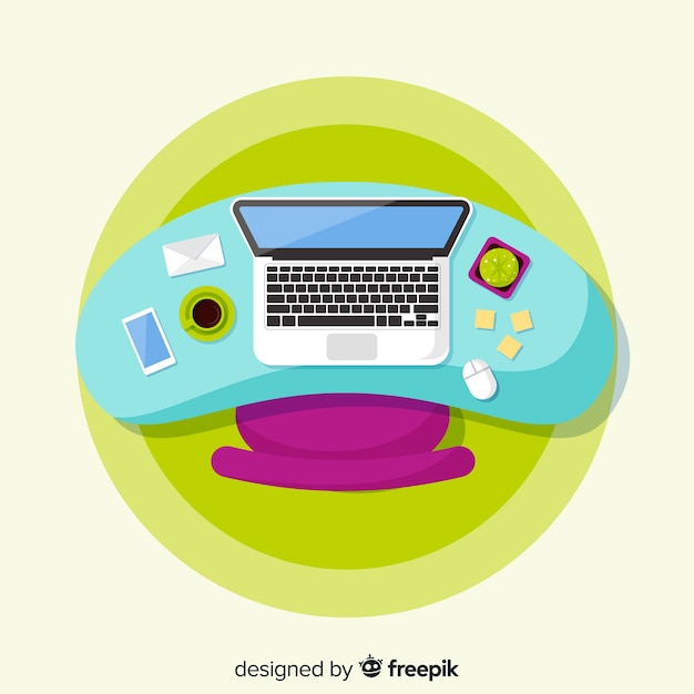 Free Vector top view of modern office desk with flat design