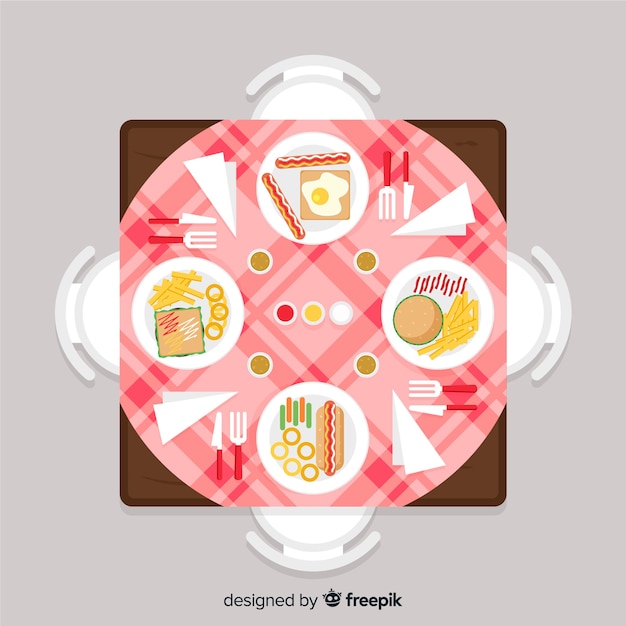 Free Vector top view of modern restaurant table with flat design