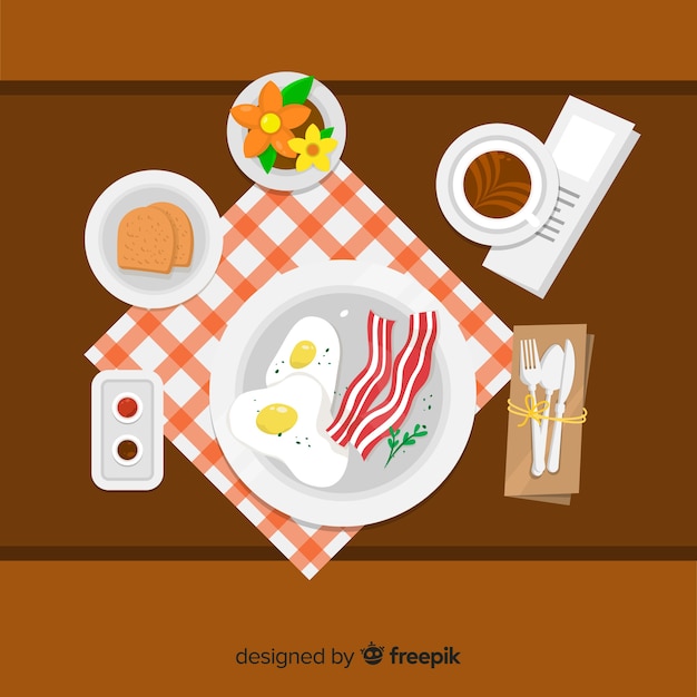 Free Vector top view of modern restaurant table with flat design