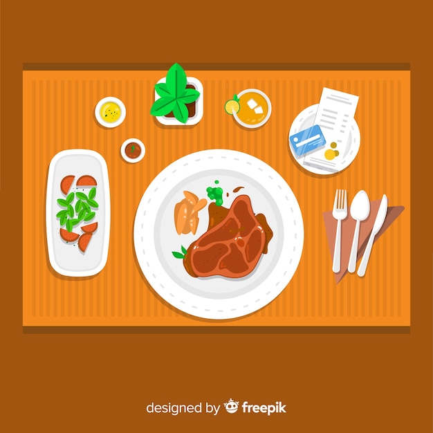 Free Vector top view of modern restaurant table with flat design