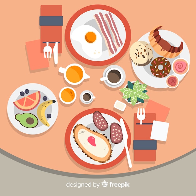 Free Vector top view of modern restaurant table with flat design