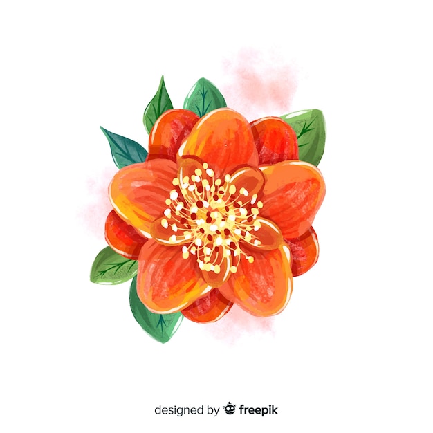 Free vector top view orange flower with leaves