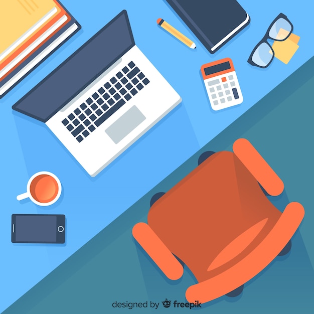 Free Vector top view of professional office desk with flat design