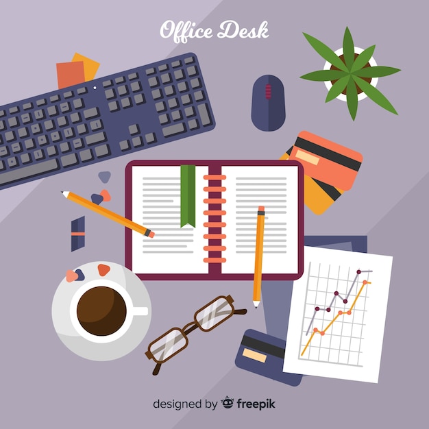 Free Vector top view of professional office desk with flat design