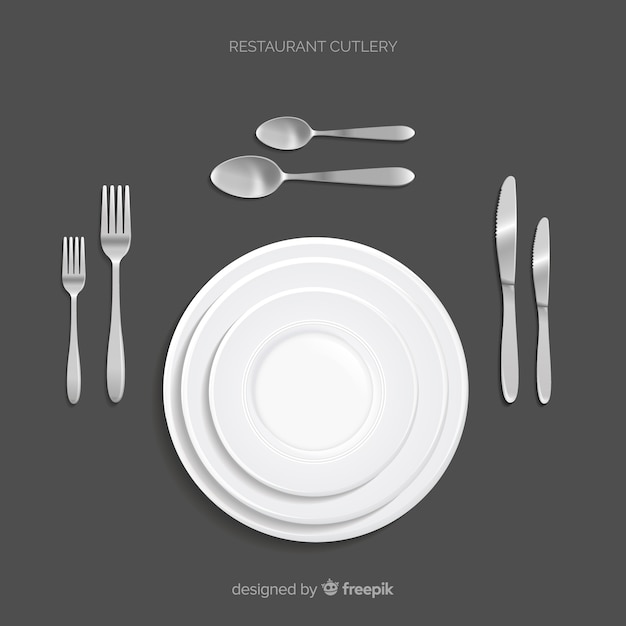 Free vector top view of restaurant cutlery with realistic design