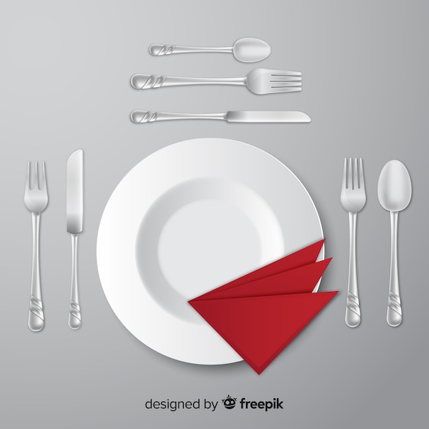 Top view of restaurant cutlery with realistic design