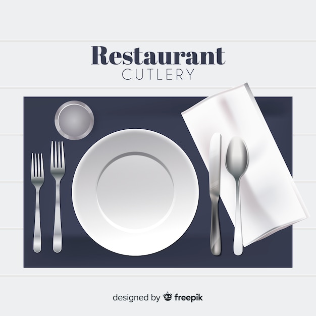 Free Vector top view of restaurant cutlery with realistic design