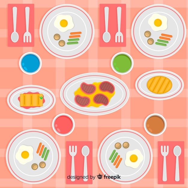 Free Vector top view of restaurant table with flat design