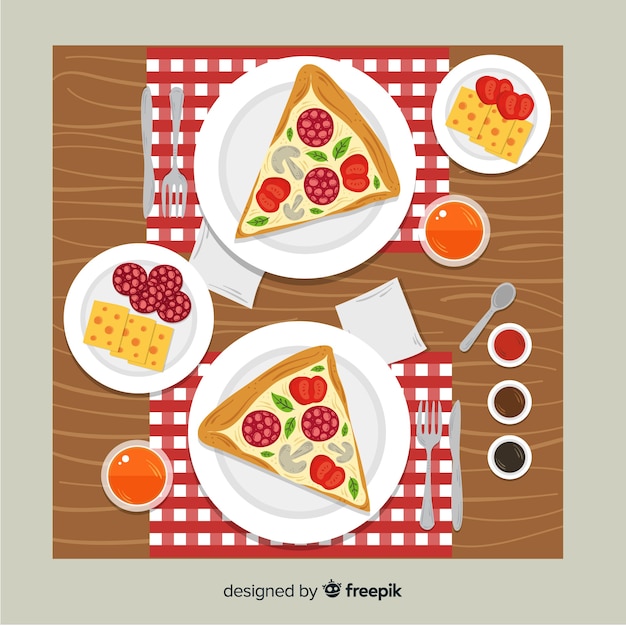 Free Vector top view of restaurant table with flat design