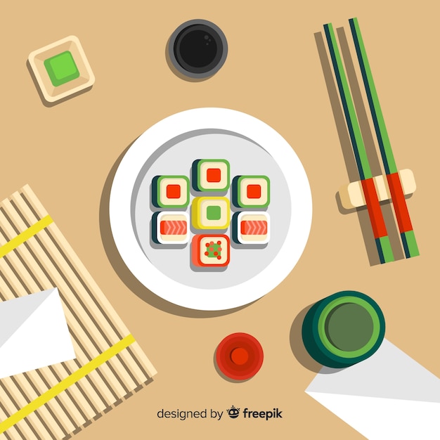 Free Vector top view of restaurant table with flat design