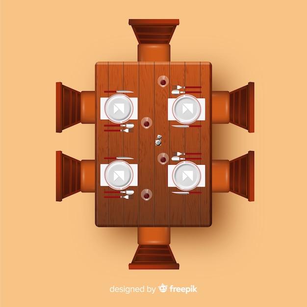 Free Vector top view of restaurant table with realistic design