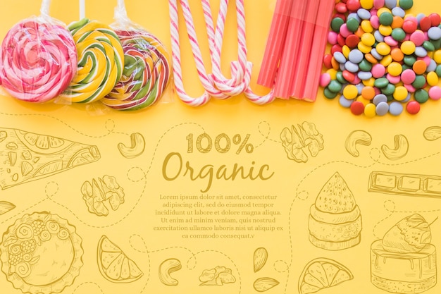 Top view selection of sugar candy