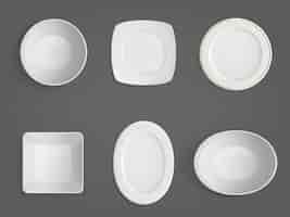 Free vector top view of white different shapes bowls