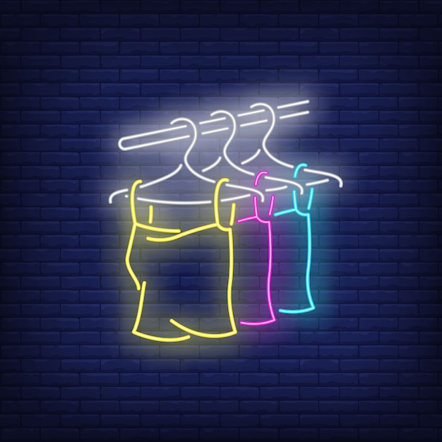 Free Vector tops on hanger neon sign.