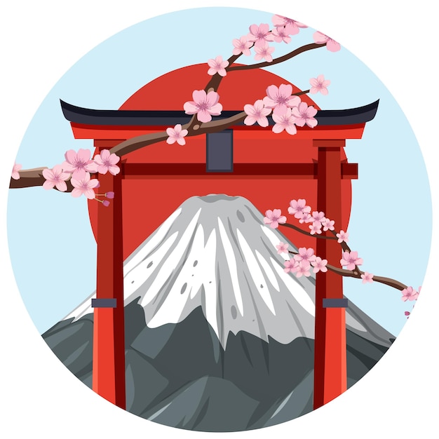 Free Vector torii traditional japanese gate and fuji