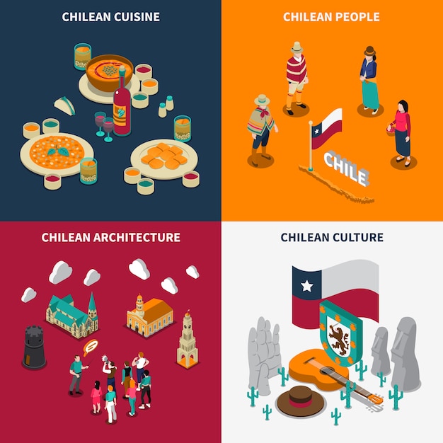 Free Vector toristic chili 4 isometric icons set 