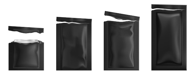 Torn black sachets with wet wipes