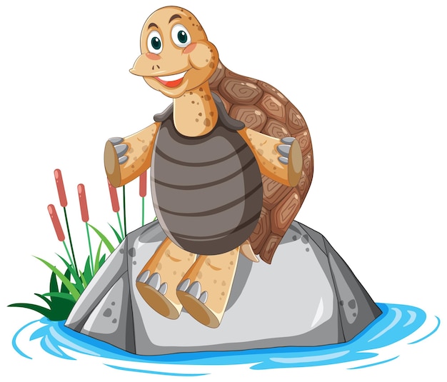 Free Vector tortoise with brown shell sitting on a rock