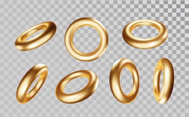 Free vector torus in various projections on transparent background gold realictick 3d torus model icons