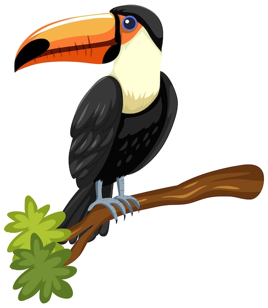 Toucan bird on a branch isolated on white background