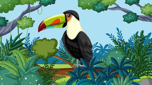 Free vector toucan in lush tropical forest