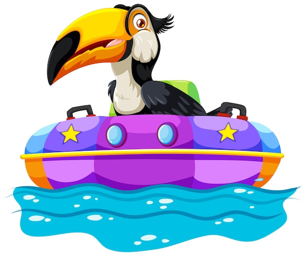 Free Vector toucan riding a colorful bumper boat