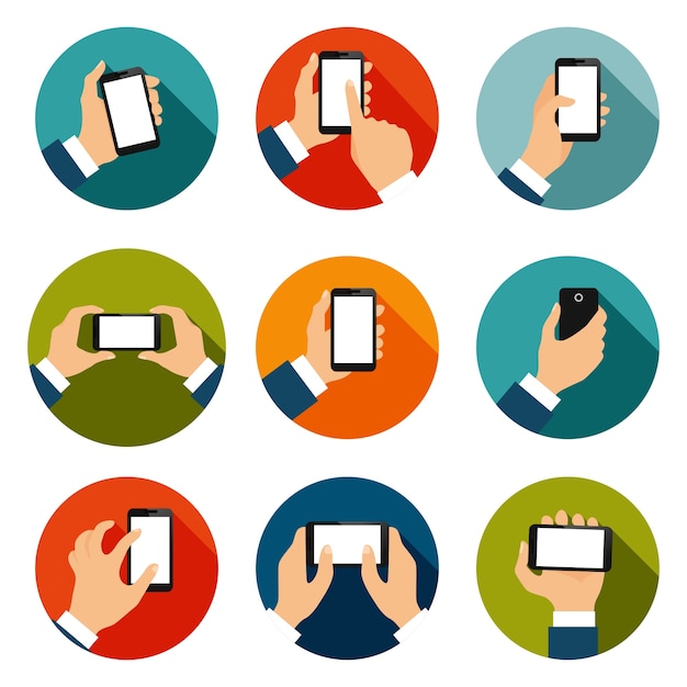 Touch screen hand gestures flat icons set of using mobile interface isolated vector illustration