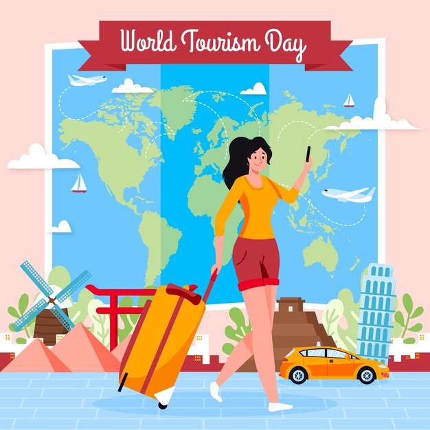 Tourism day illustration with woman and luggage