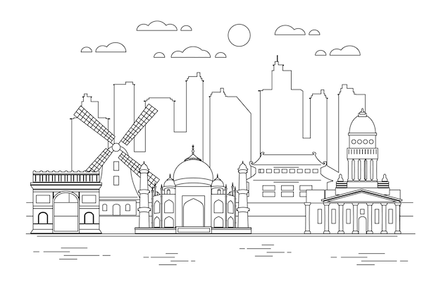 Free Vector tourism outline landmarks skyline