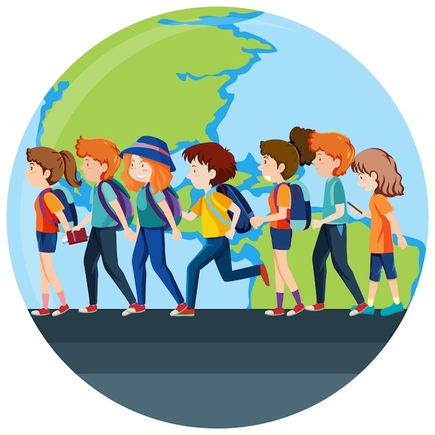 Free Vector tourist people and earth planet