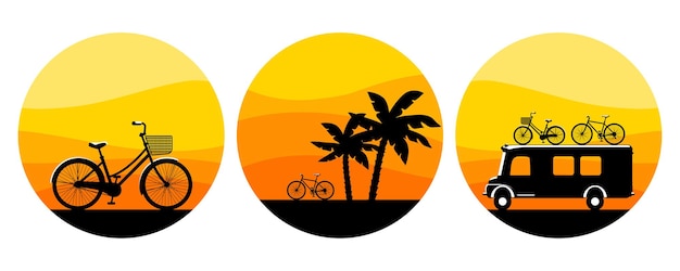 In the tourist season, people drive to travel by carrying bicycles to ride and enjoy the scenery. Flat vector illustration design