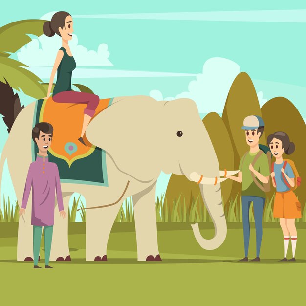 Tourists with Indian elephant 