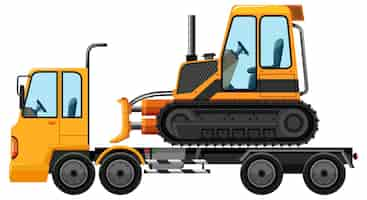 Free vector tow truck carrying bulldozer isolated background