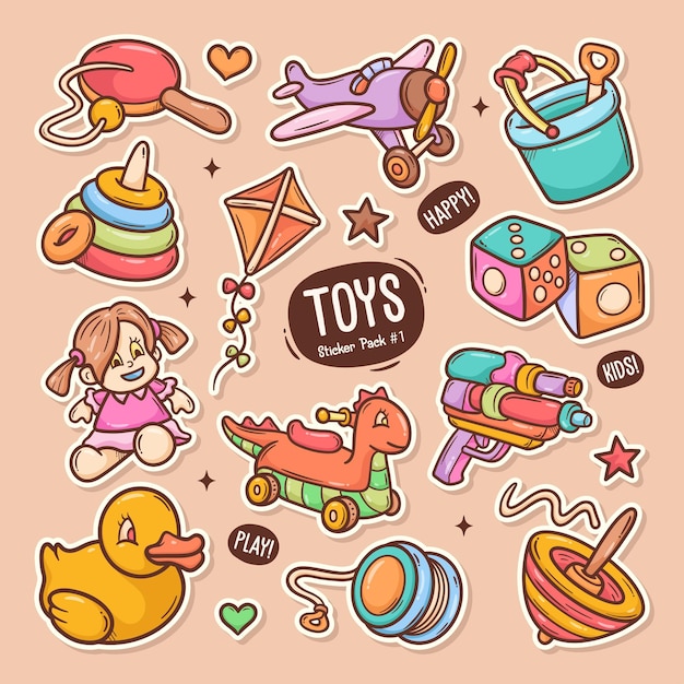 Toys Cute Doodle Vector Sticker Collection