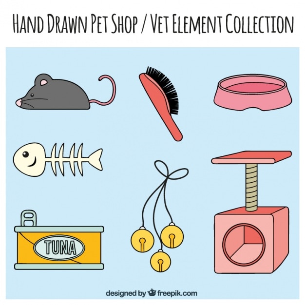 Free vector toys and hand-drawn accessories pet