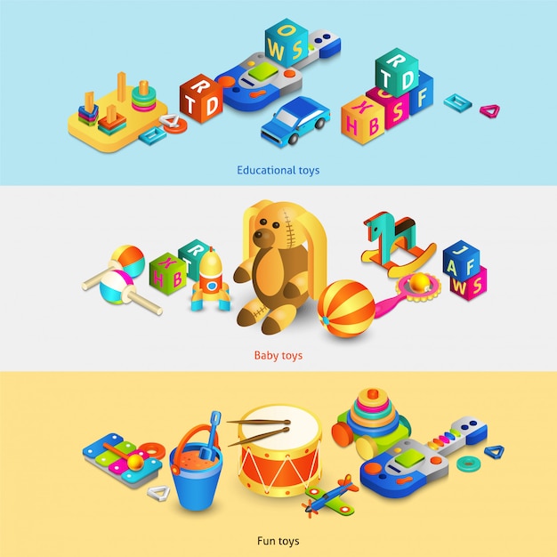 Free Vector toys isometric banners