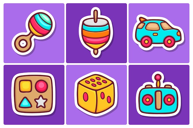 Toys Sticker Icons Doodle Coloring Vector